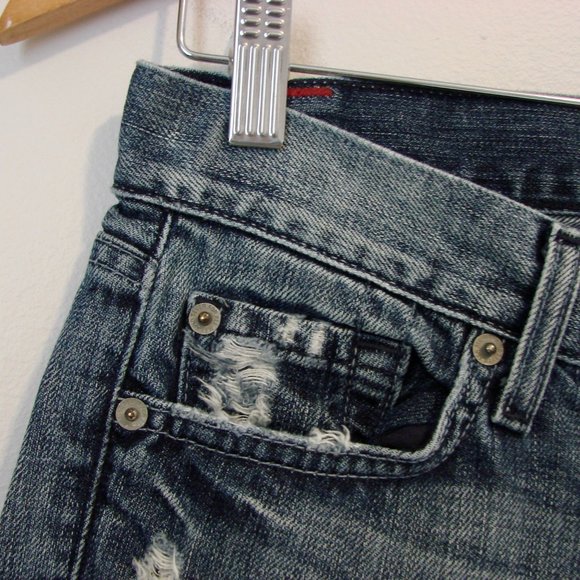 7 For All Mankind Dojo Cropped Capri Flare Leg Distressed Jeans Size 27 - Picture 5 of 15